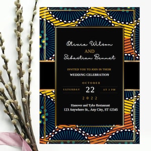 Modello di invito per matrimonio africano Ankara / Inviti per festa di matrimonio a tema nigeriano / Matrimonio tradizionale / Canva modificabile / Invito per matrimonio