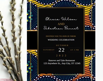 African Ankara Wedding Invitation Template |  Nigerian Theme Wedding Party Invites | Traditional Wedding | Editable Canva | Wedding Invite