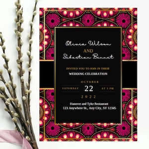 Modello di invito per matrimonio africano di lusso / Inviti per festa di matrimonio a tema nigeriano / Matrimonio tradizionale / Canva modificabile / Invito per matrimonio