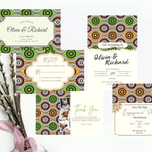 Set di inviti per matrimonio modificabili africani / matrimonio tradizionale nigeriano / Save the Date / RSVP / Grazie Ankara stampa / Modello I Download