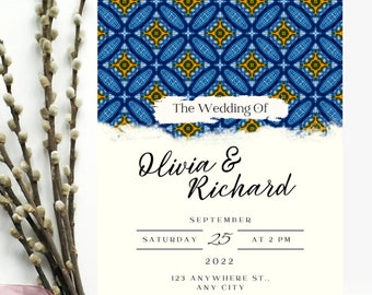 African Ankara Wedding Invitation Template | Nigerian Theme Wedding Party Invites | Traditional Wedding | Editable Canva | Wedding Invite