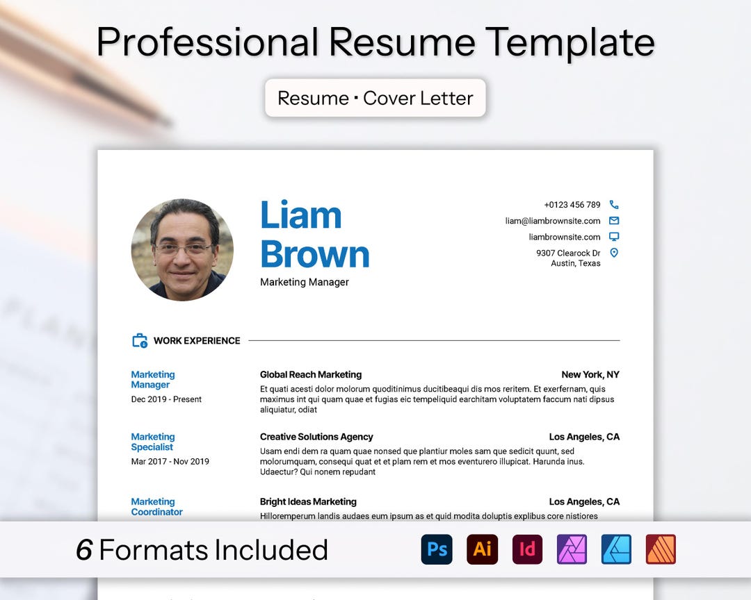 Minimalist Editable CV Template for Adobe CC & Affinity Clean, Simple ...