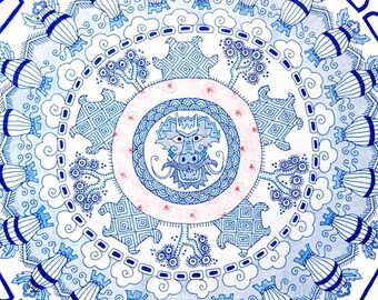 Blue Bird Original Ink Drawing: Chinese Japanese Inspired Art - Etsy