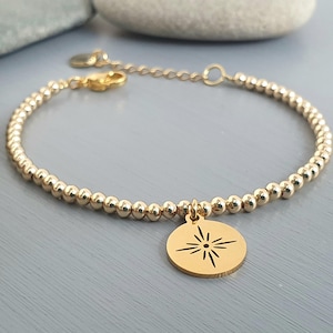 Gold Sun Star Charm Bracelet - Symbolic Gold Plated Stainless Steel Bracelet - Women&#39;s Gift //SURYA//
