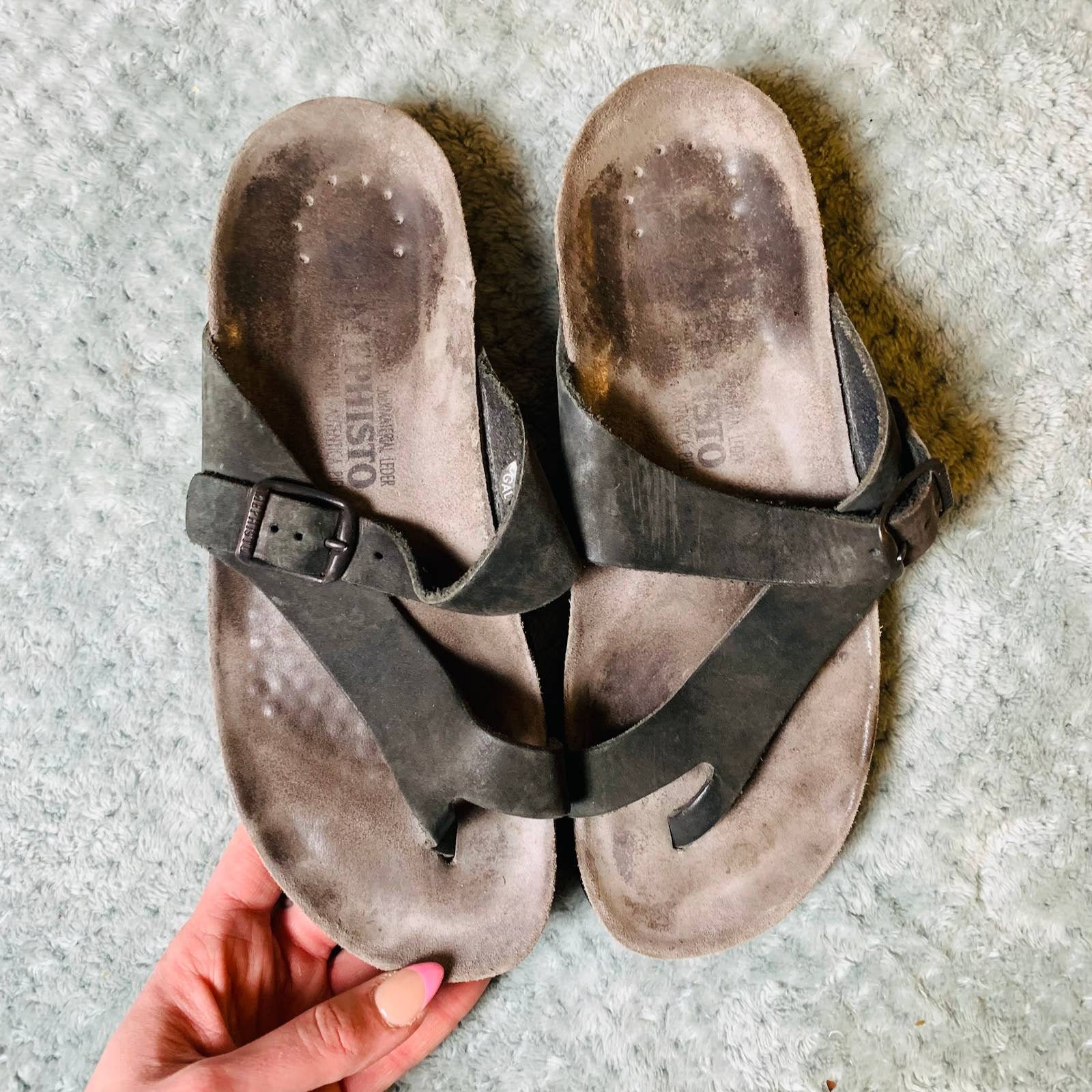 black leather walking sandals