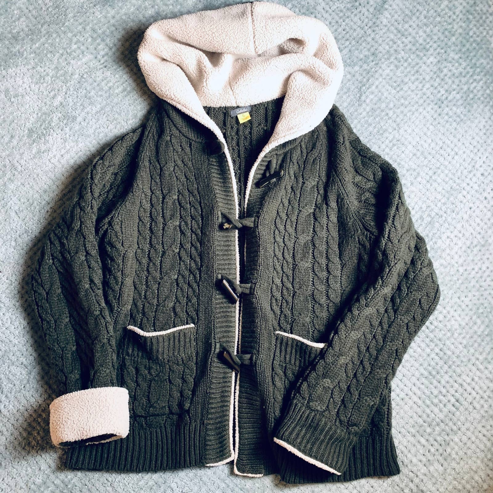 sherpa lined cable knit cardigan
