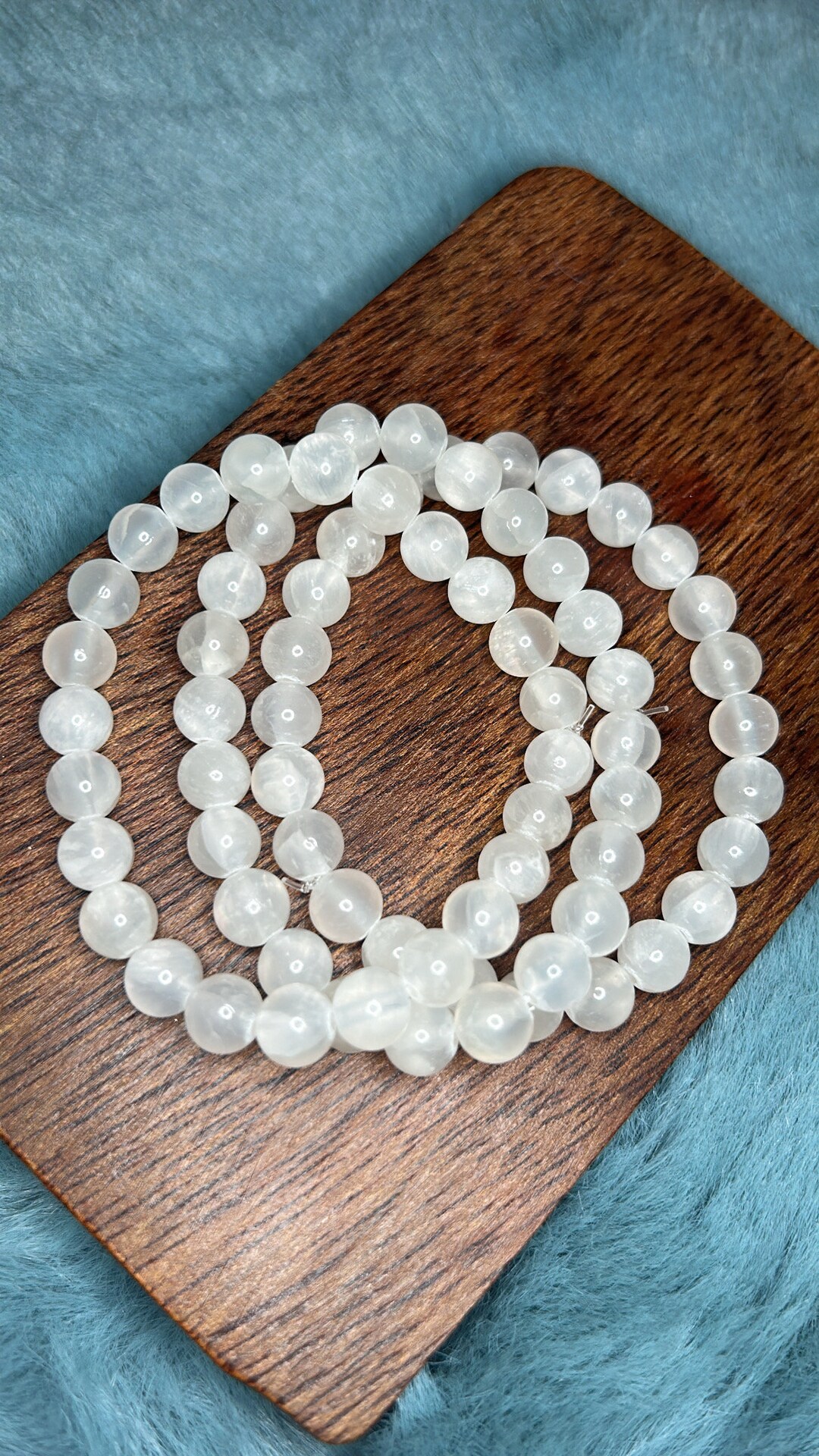 thumbnail image 2 of Natural Selenite 8mm Stretchy Bracelet + Selenite Heart | Charged Crystal Set 2 of 4