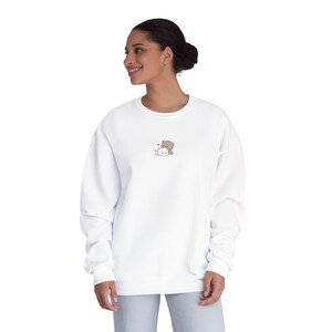 Sudadera con estampado de gatos kawaii, jersey de cuello redondo con un adorable gato, suéter con estampado de gatito, top acogedor con estampado animal
