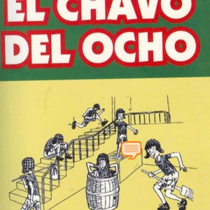 Può includere: Una copertina di libro gialla e verde con il titolo "El Diario de El Chavo del Ocho". La copertina presenta un'illustrazione di cartoni animati di bambini su una scala, uno di loro è dentro una botte.