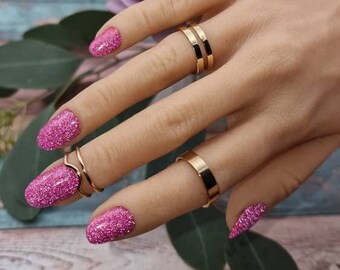 Press on Nails gel nails Fake nails Acrylic nails Handmade FlashOn Reflection pink short oval