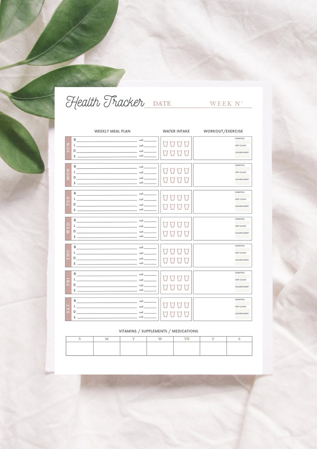 Printable A4 Fitness, Health Tracker, Steps Tracker, Calorie Intake ...