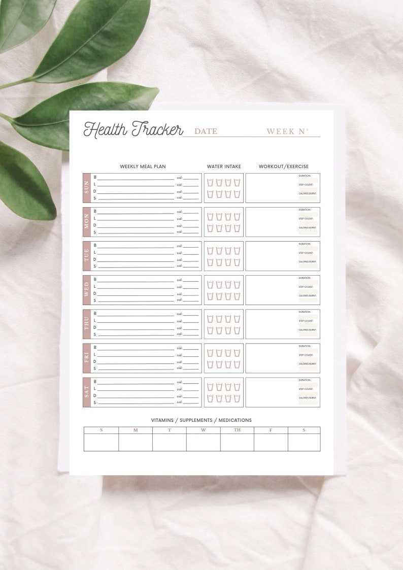Printable A4 Fitness, Health Tracker, Steps Tracker, Calorie Intake ...