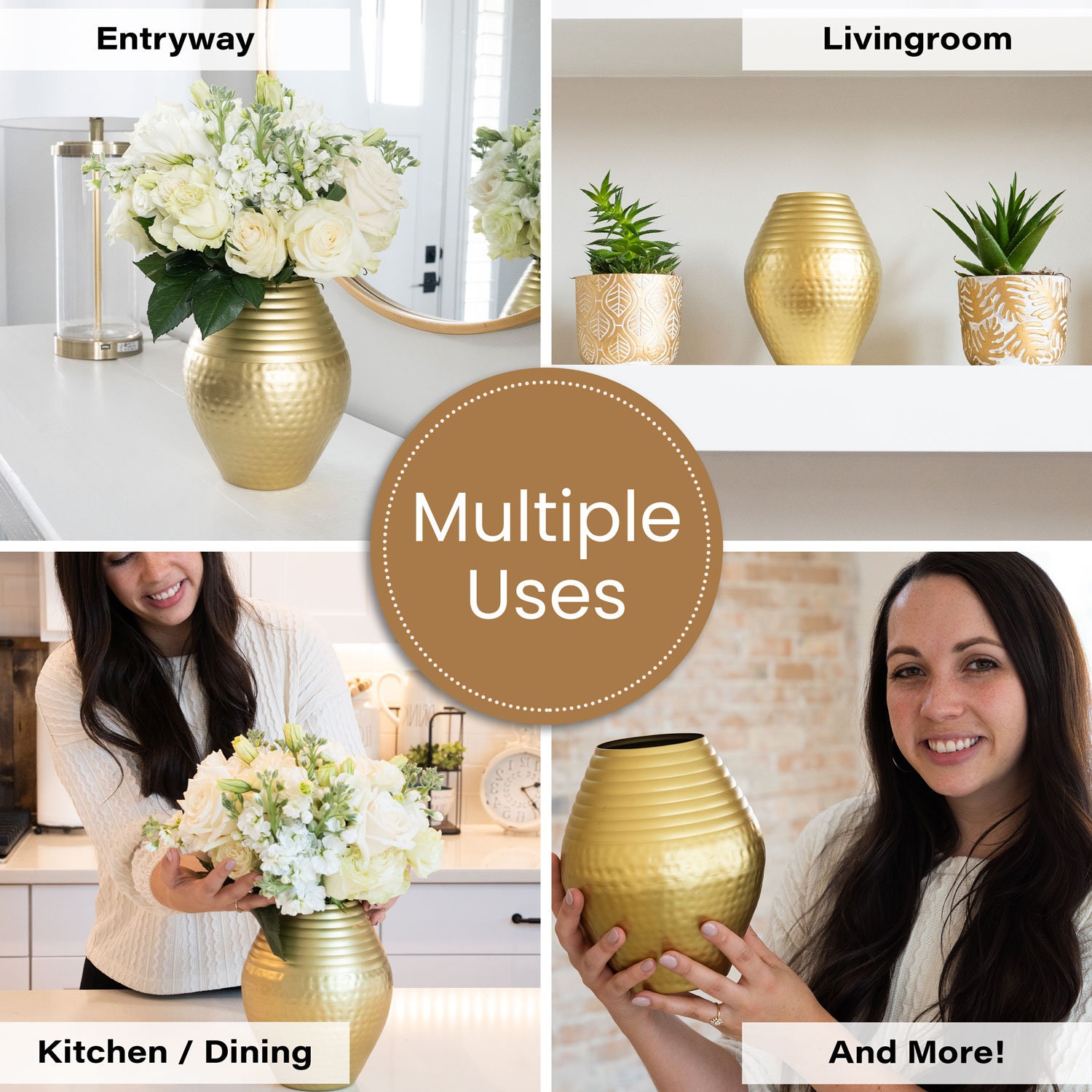 Gold Flower Vase for Gold Decor Round Gold Vase in Hammered Etsy UK