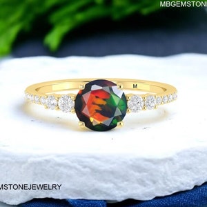 AAA Black Natural Ethiopian Opal Ring For Woman, Fire Opal Ring, Minimalist Ring, Gold Ring, Opal Jewelry, Wedding Ring, Black Opal Ring.