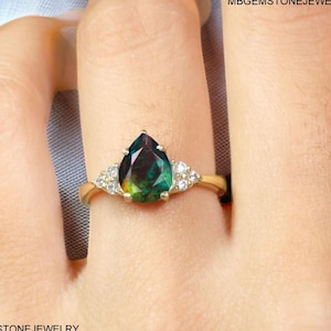 Anillo de ópalo etíope AAA, anillo de ópalo de fuego negro, anillo minimalista, anillo para mujer, anillo de aniversario de pera vintage de oro macizo, piedra natal de octubre