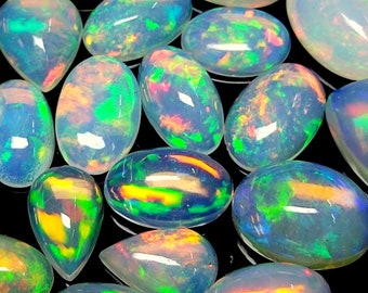 20 Piece Lot AAA++ Grade Rare Quality Natural Ethiopian Opal Smooth Cabochon, Opal Stone, Opal Jewelry, fire Opal,Multi Fire Opal, Welo Opal