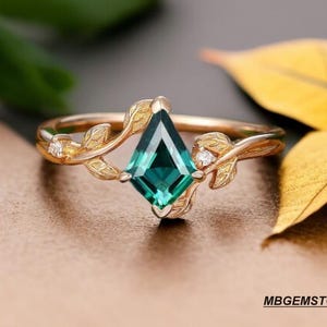 Aliança de casamento vintage com corte esmeralda e pipa para mulheres, anel de noivado esmeralda, anel de compromisso, anel de noiva esmeralda, anel de esmeralda verde, anel de folha