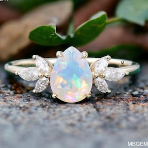 AAA Natural Ethiopian Opal Wedding Ring For Woman, Fire Opal Ring, Minimalist Ring, 14k Gold Ring, Opal Jewelry, October Birthstone.