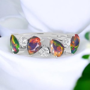 AAA Black Natural Ethiopian Opal Ring For Woman, Fire Opal Ring, Minimalist Ring, Gold Ring, Opal Jewelry, Wedding Ring, Black Opal Ring