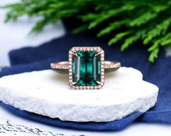 Anillo vintage de corte esmeralda: anillo de compromiso de plata esterlina verde AAA