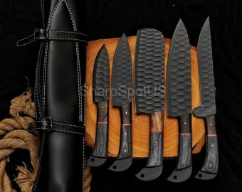 Hand Forged Damascus Steel Chef Knife Set, Luxury Kitchen Knives, Anniversary & Birthday for Him
