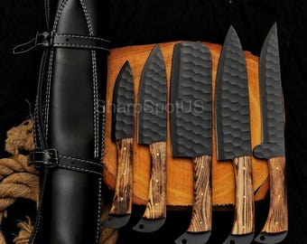 Hand-Forged Damascus Chef Knife Set |  Anniversary Gifts for Him, Birthday Gift for Her
