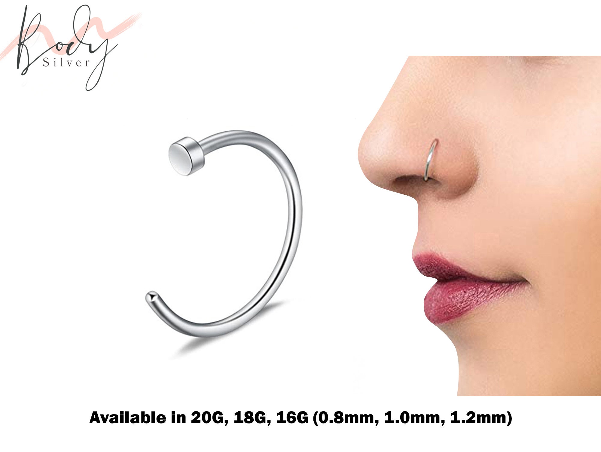 Buy 20g Nose Hoop, Half Moon With Gemstone, Nose Ring Piercing Body Jewelry  Online in India - Etsy