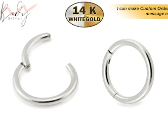 14K Weißgold Clicker Creolen Nasenring, Septum Ring, Lippenschmuck Helix Ring - 18G & 16G Nasenring Körperschmuck, Piercing Ring