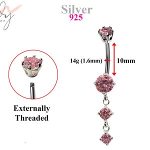 Round Belly Button Rings, Dangle Navel Piercing Belly Piercing with High Quality Pink Sapphire Crystals Navel Jewelry 16g Length is 10mm