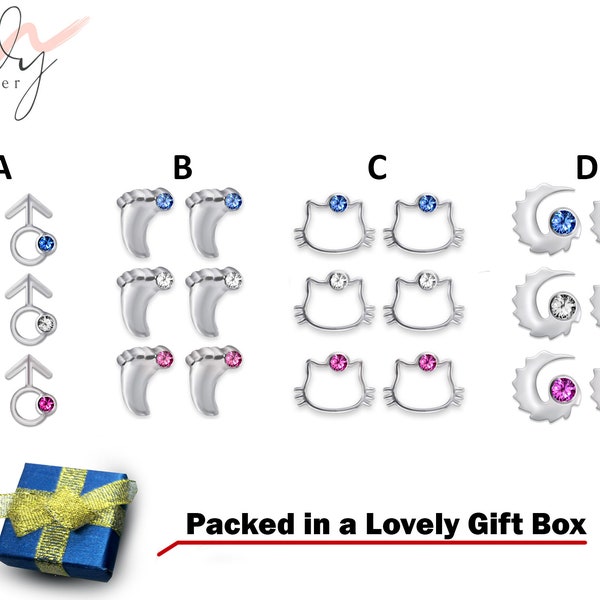 Plastic Post Earrings for Sensitive Ears - 3 Pairs of Hypo Allergenic Earrings in many different Styles with CZ Crystals
