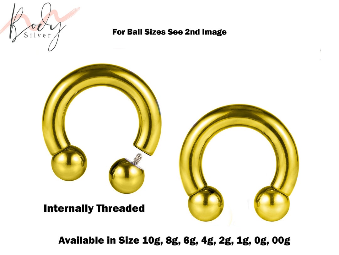 Gold Septum Ring, Horseshoe Barbell Nose Ring Size 10g to 00g Horseshoe Piercing for Tragus