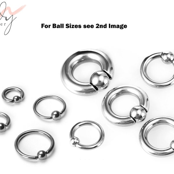 Ball Hoop Earrings, BCR/CBR Nose Ring - 18g to 00g Big Gauges with Spring Ball Dainty Nose Ring Hoop, PA Ring - Body Piercing for Ear, Nose