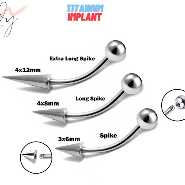 Titanium Vertical Lip Labret, Spike Lip Piercing comes in Long Spike and Extra Long Spike - 16G 14G Curved Barbell, Bent Bar