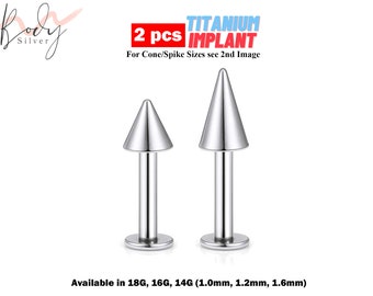 Titanium Cartilage Stud, Flat Back Earring- 2 Pieces Labret Jewelry - Spike Labret and Cone - Piercing for Monroe Lip Ring, Vertical labret