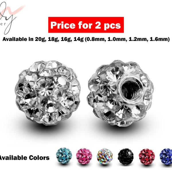 Pièces de rechange pour piercing Disco Ball Crystal – 2pcs Ferido Ball Loose Part Attachment for Barbell, Labret, Horseshoe Filetage externe