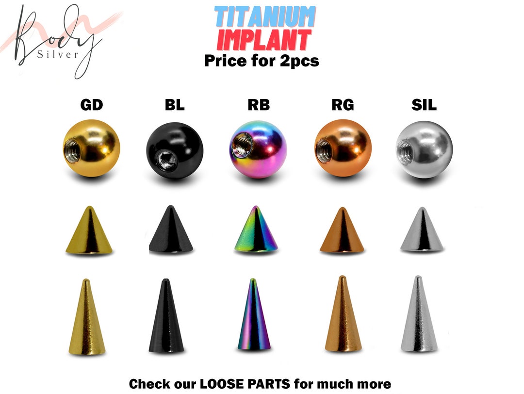 Titanium Piercing Balls, Spike and Cone 2pcs Threaded Loose Parts Body