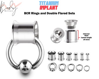 Double Flare Ear Plugs with BCR Ring, Captive Bead Ring Sets - Titanium Steel Ear Tunnels & Ball Closure Ring - Gauge and Plugs Earrings