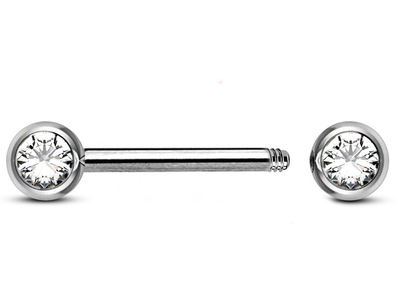 thumbnail interactive-video image 1 of 2Pcs 16G Titanium Nipple Rings With Cubic Zirconia - 14mm Bar Length, G23 Solid Titanium Body Jewelry For Women 1 of 14