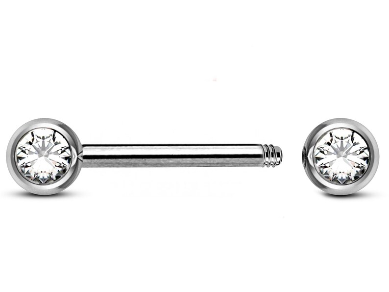 2Pcs 16G Titanium Nipple Rings With Cubic Zirconia - 14mm Bar Length, G23 Solid Titanium Body Jewelry For Women