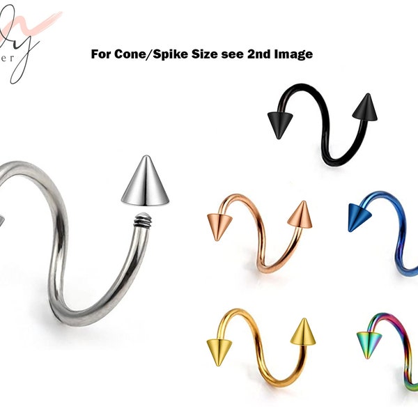 Spiral Spike Barbell, Twisted Barbell - Spike Eyebrow Piercing Body Piercing for Lip, Helix Earring Stud ,Daith