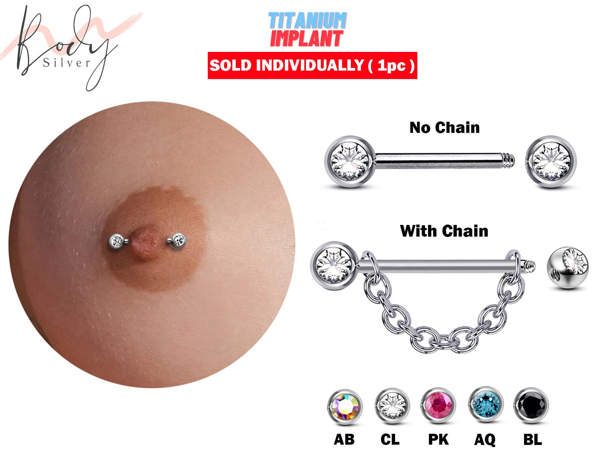 Titanium Double Chain Dangle Nipple Bar titlsnpc244 - 1 Piece