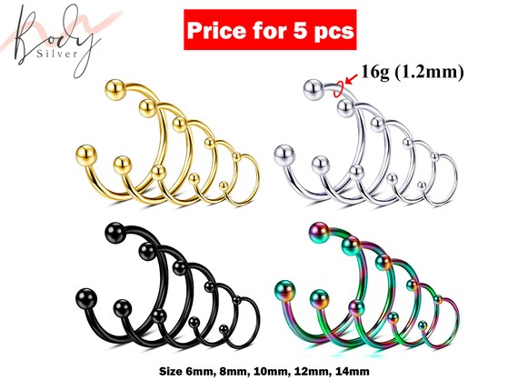 Septum Ring Horseshoe Barbell 16g Nose Ring 5pcs Size 6mm to 14mm