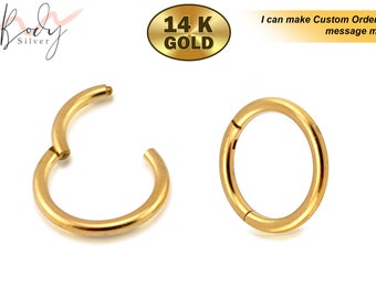 14K Gold Nose Septum Clicker Hinged Ring, Lip Rings, Earring - 16G Nose Ring Body Jewellery, Body Piercing Ring