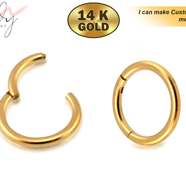 14K Gold Nose Septum Clicker Hinged Ring, Lip Rings, Earring - 16G Nose Ring Body Jewellery, Body Piercing Ring