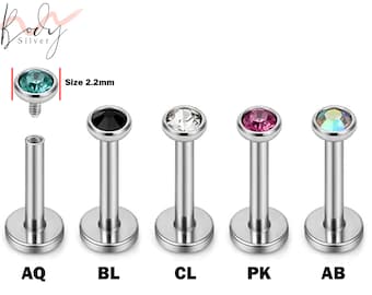 Flat Back Cartilage Earring- Internally Threaded Labret Stud Jewelry Body Piercing for Monroe Lip Ring Tragus Helix
