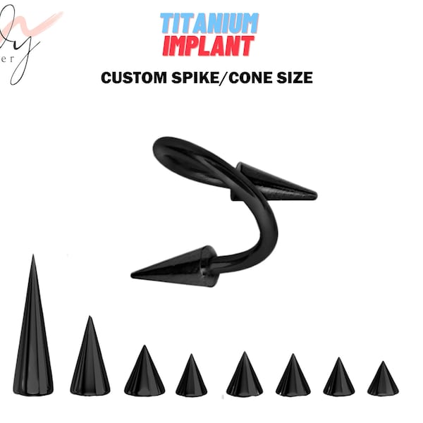 Black Spike Lip Ring, Lip Jewelry - 16G 14G Titanium Spiral Body Piercing for Lip Piercing and Helix Ring - Custom Spike size