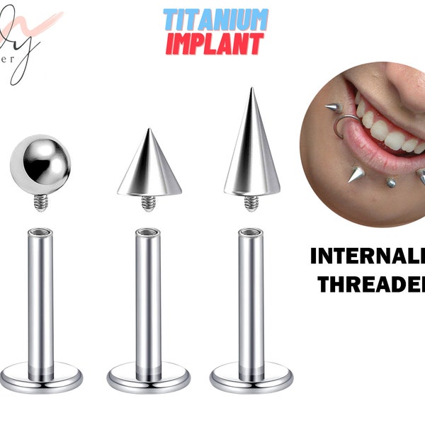 Titanium Spike Labret Stud, Lip Piercing - Internally Threaded Flat Back 16G 14G Lip Labret -  Combination Piercing