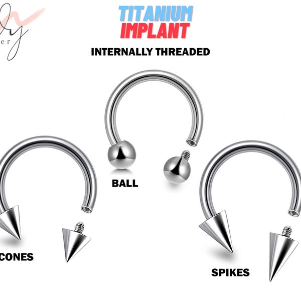 Titanium Internal Threading Ball/Cone/Spike Septum Jewelry, Circular Barbell Septum Ring 16G to 00G Horseshoe Barbell Lip Jewelry Helix Ring