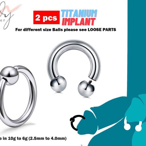 Titanium Prince Albert Piercing, Horseshoe PA Ring and Captive Bead Ring – 2pcs Piercing for Genital, Septum Ring, Lip, Nipple – 10g to 00g