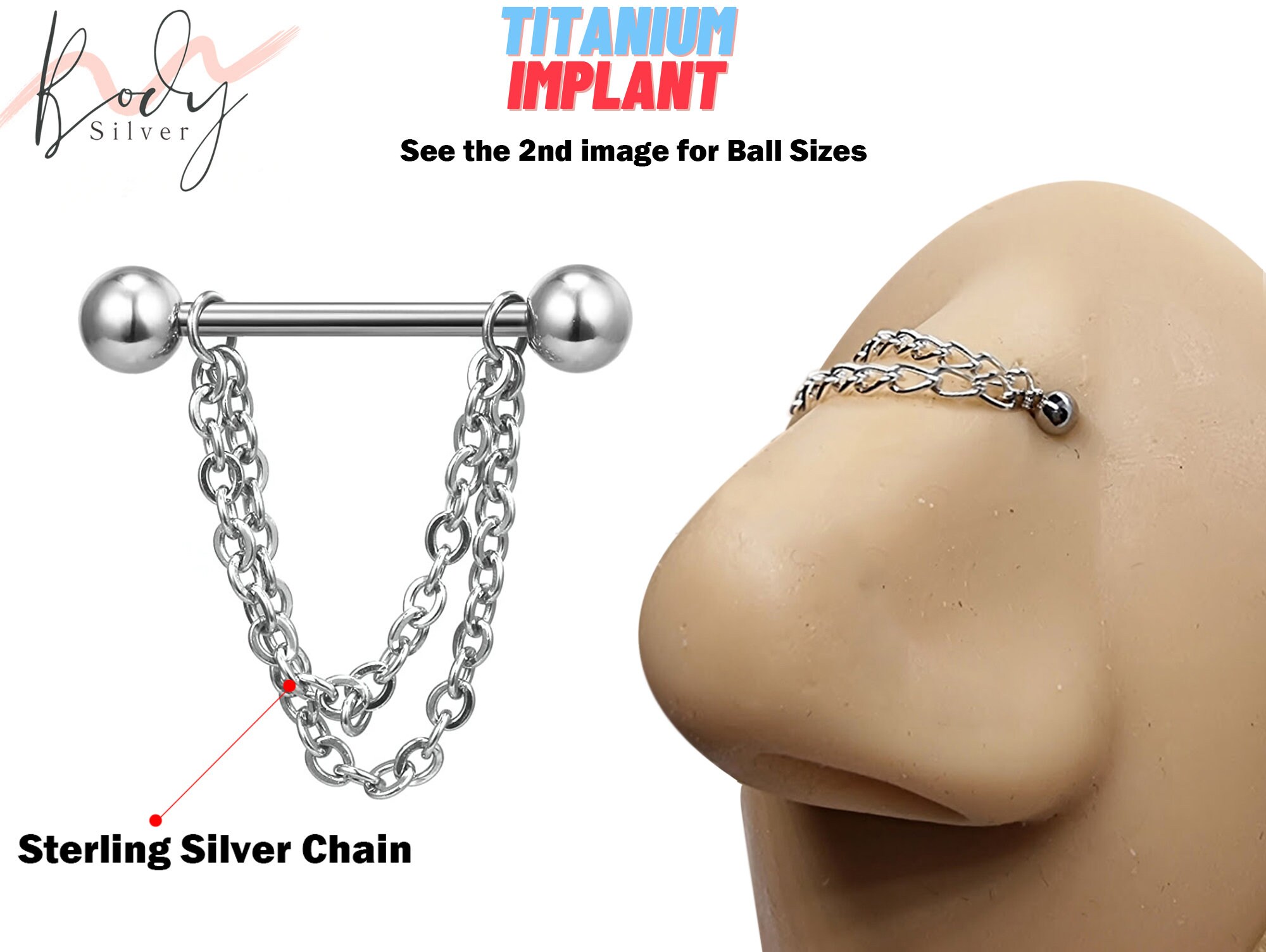 Sterling zilveren ketting met dubbel hart hanger unisex en niet piercing. Sieraden Lichaamssieraden Tepelsieraden verbinden tepel kettingen met tepel nooses of klemmen 